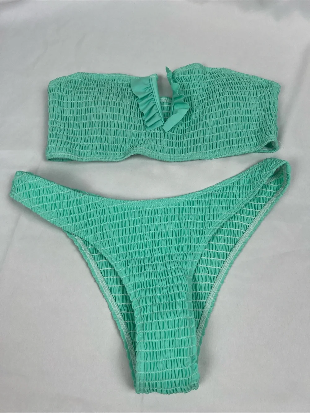 SHEIN‎ Mint Green Smocked Bandeau Bikini Set Size Medium